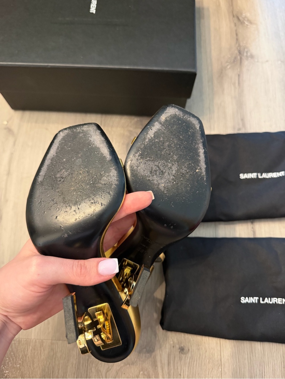 Saint Laurent Gold Opyum Ankle-Strap Sandals 110 YSL HEEL - Picture 8 of 9